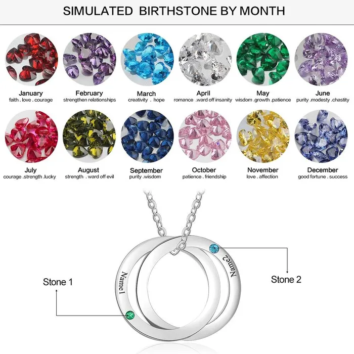 Personalized Stainless Steel Double Circles Necklace with Custom Name Engraved Birthstone Pendant Couple Gift Necklace Personalized Jewel Necklaces