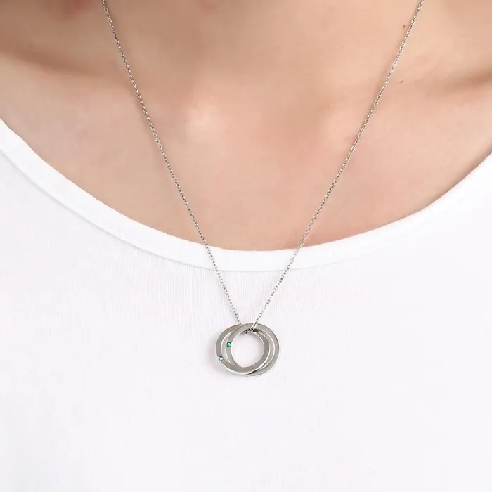 Personalized Stainless Steel Double Circles Necklace with Custom Name Engraved Birthstone Pendant Couple Gift Necklace Personalized Jewel Necklaces