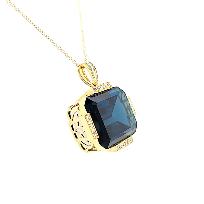 PreStyled Sets Doves 18k Yellow Gold London Blue Topaz Diamond Pendant I7724