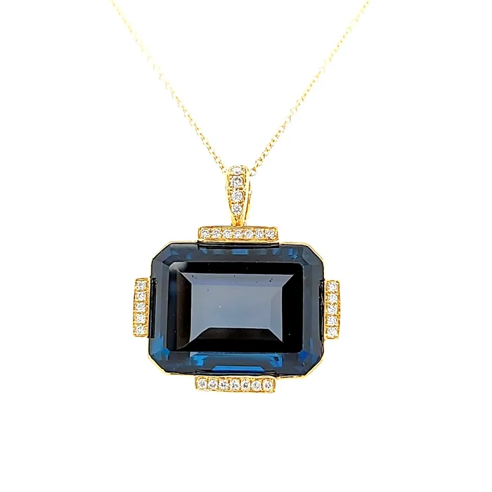 PreStyled Sets Doves 18k Yellow Gold London Blue Topaz Diamond Pendant I7724