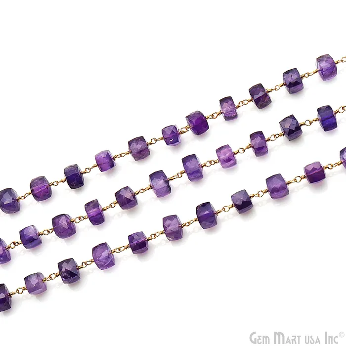 PreStyled Sets GemMartUSA Amethyst Faceted Box 67mm Gold Wire Wrapped Rosary Chain PreStyled Sets GemMartUSA Amethyst Faceted Box 67mm Gold Wire Wrapped Rosary Chain