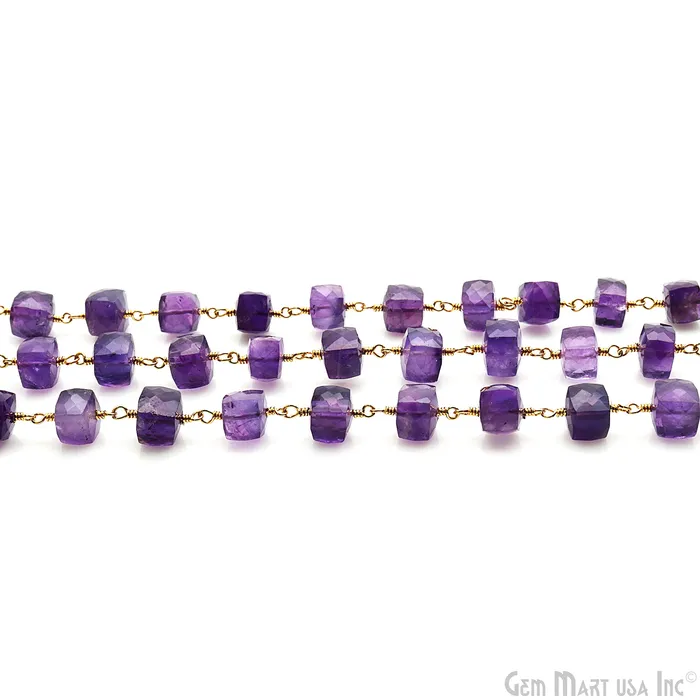 PreStyled Sets GemMartUSA Amethyst Faceted Box 67mm Gold Wire Wrapped Rosary Chain PreStyled Sets GemMartUSA Amethyst Faceted Box 67mm Gold Wire Wrapped Rosary Chain