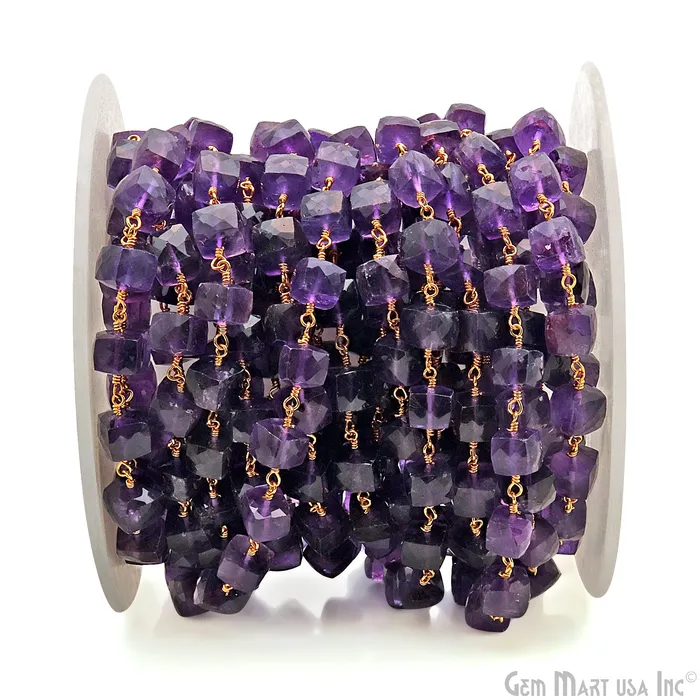 PreStyled Sets GemMartUSA Amethyst Faceted Box 67mm Gold Wire Wrapped Rosary Chain PreStyled Sets GemMartUSA Amethyst Faceted Box 67mm Gold Wire Wrapped Rosary Chain