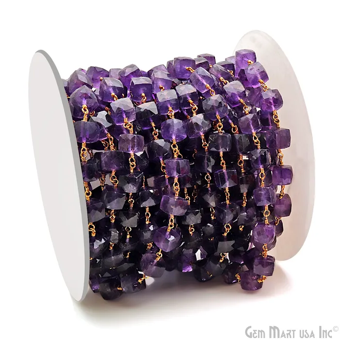PreStyled Sets GemMartUSA Amethyst Faceted Box 67mm Gold Wire Wrapped Rosary Chain PreStyled Sets GemMartUSA Amethyst Faceted Box 67mm Gold Wire Wrapped Rosary Chain
