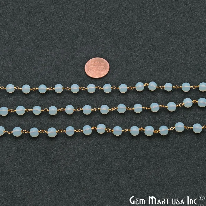 PreStyled Sets GemmartUSA Opalite Jade Smooth Beads 6mm Gold Plated Wire Wrapped Rosary Chain PreStyled Sets GemmartUSA Opalite Jade Smooth Beads 6mm Gold Plated Wire Wrapped Rosary Chain