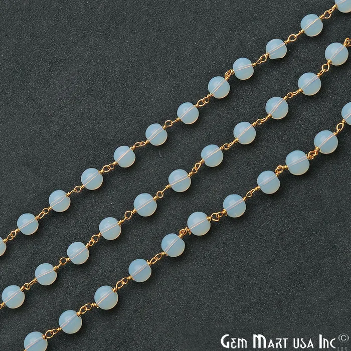 PreStyled Sets GemmartUSA Opalite Jade Smooth Beads 6mm Gold Plated Wire Wrapped Rosary Chain PreStyled Sets GemmartUSA Opalite Jade Smooth Beads 6mm Gold Plated Wire Wrapped Rosary Chain