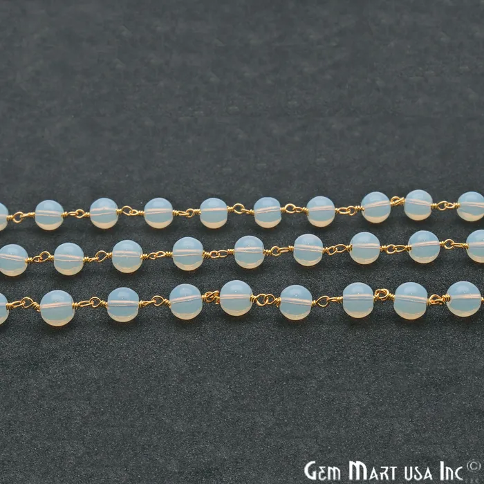 PreStyled Sets GemmartUSA Opalite Jade Smooth Beads 6mm Gold Plated Wire Wrapped Rosary Chain PreStyled Sets GemmartUSA Opalite Jade Smooth Beads 6mm Gold Plated Wire Wrapped Rosary Chain