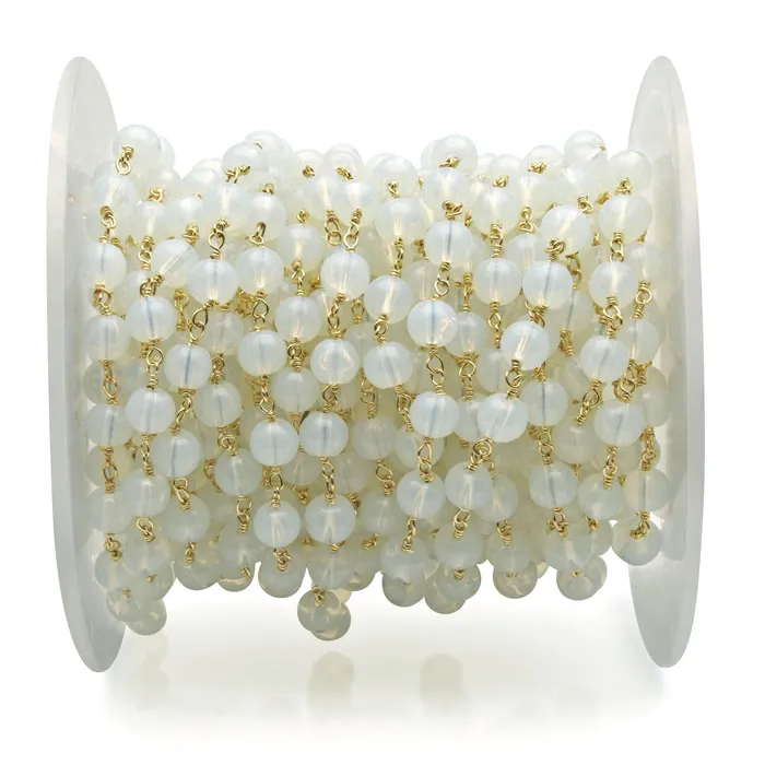 PreStyled Sets GemmartUSA Opalite Jade Smooth Beads 6mm Gold Plated Wire Wrapped Rosary Chain PreStyled Sets GemmartUSA Opalite Jade Smooth Beads 6mm Gold Plated Wire Wrapped Rosary Chain
