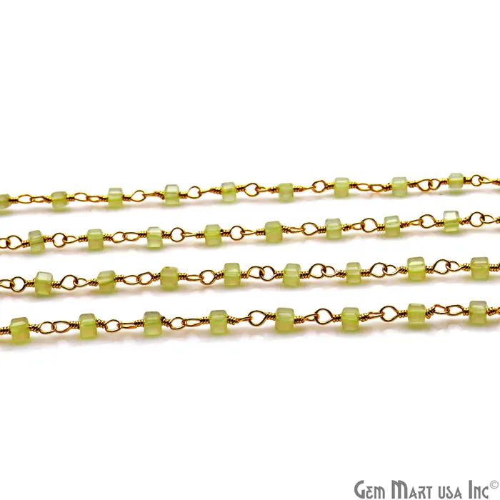PreStyled Sets GemMartUSA Prehnite Cube Faceted 2mm Gold Wire Wrapped Rosary Chain