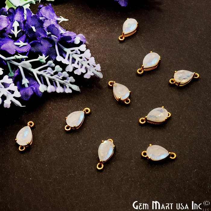 PreStyled Sets GemMartUSA Rainbow Moonstone Prong Setting Gold Plated Flashy Gemstone Connector