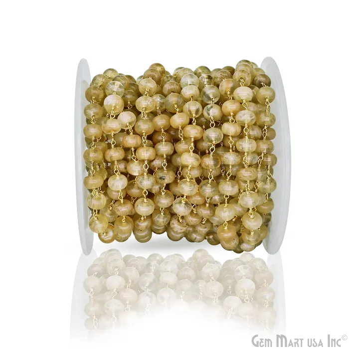 PreStyled Sets GemMartUSA Yellow Jade Cabochon 89mm Gold Wire Wrapped Rosary Chain PreStyled Sets GemMartUSA Yellow Jade Cabochon 89mm Gold Wire Wrapped Rosary Chain