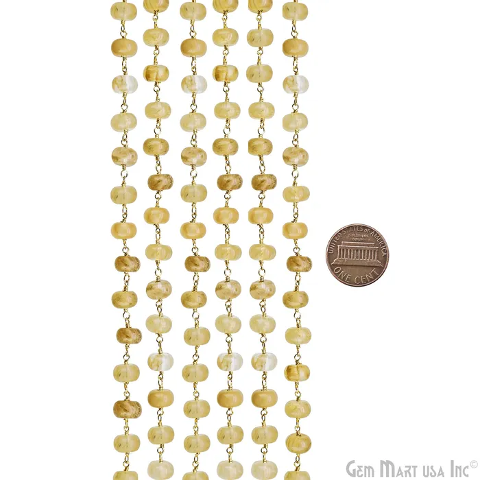 PreStyled Sets GemMartUSA Yellow Jade Cabochon 89mm Gold Wire Wrapped Rosary Chain PreStyled Sets GemMartUSA Yellow Jade Cabochon 89mm Gold Wire Wrapped Rosary Chain