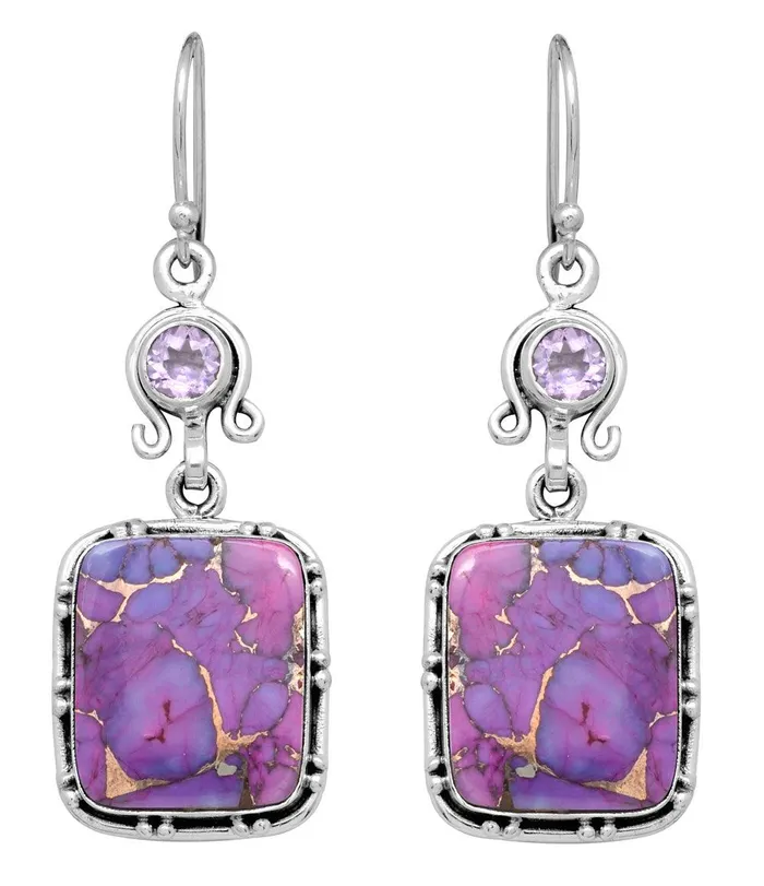 Purple Copper Turquoise Amethyst Dangling 925 Solid Sterling Silver Earrings Silver Jewelry YoTreasure Earrings