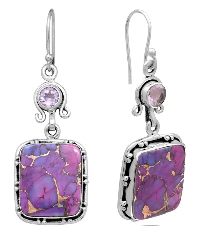 Purple Copper Turquoise Amethyst Dangling 925 Solid Sterling Silver Earrings Silver Jewelry YoTreasure Earrings