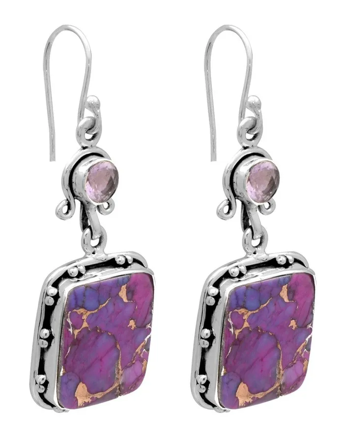 Purple Copper Turquoise Amethyst Dangling 925 Solid Sterling Silver Earrings Silver Jewelry YoTreasure Earrings