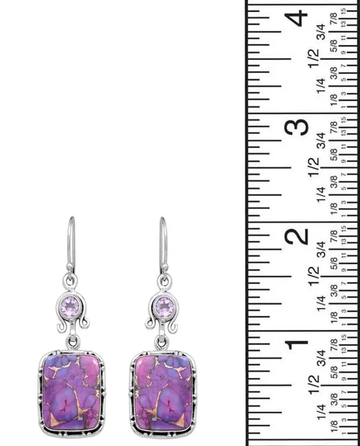 Purple Copper Turquoise Amethyst Dangling 925 Solid Sterling Silver Earrings Silver Jewelry YoTreasure Earrings