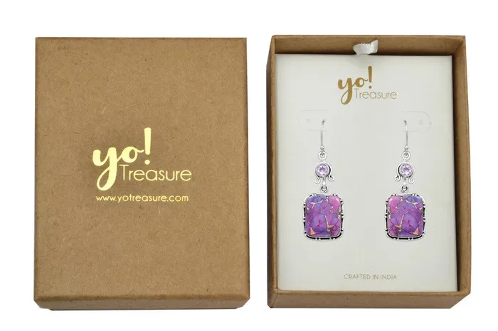 Purple Copper Turquoise Amethyst Dangling 925 Solid Sterling Silver Earrings Silver Jewelry YoTreasure Earrings