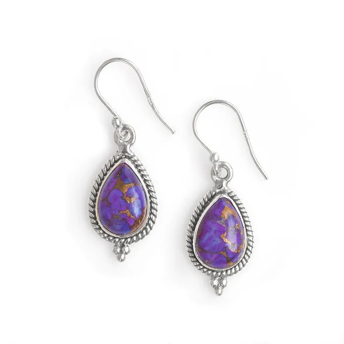 Purple Copper Turquoise Solid 925 Sterling Silver Dangle Earrings Jewelry YoTreasure Earrings Purple Copper Turquoise Solid 925 Sterling Silver Dangle Earrings Jewelry YoTreasure Earrings