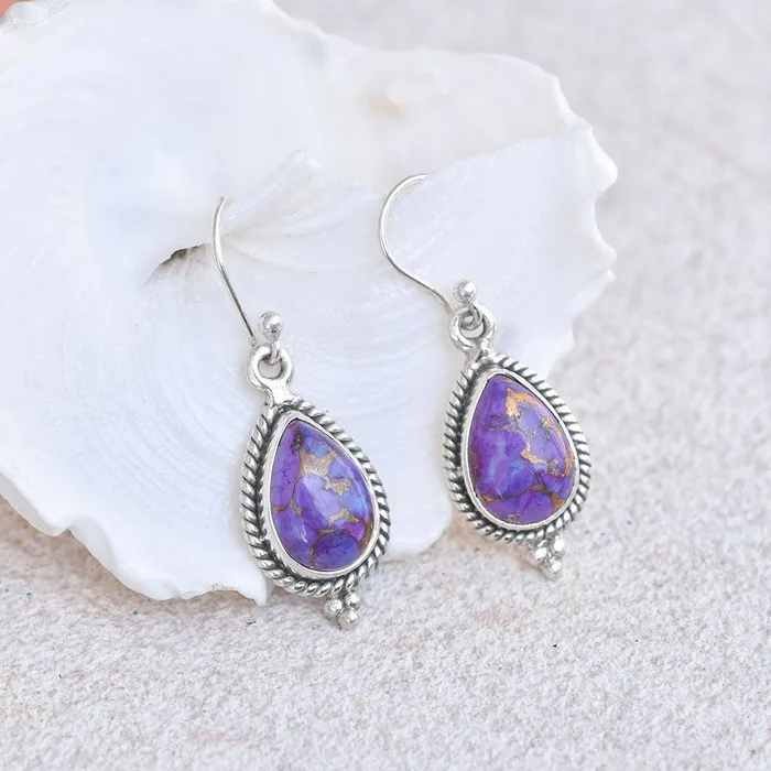 Purple Copper Turquoise Solid 925 Sterling Silver Dangle Earrings Jewelry YoTreasure Earrings