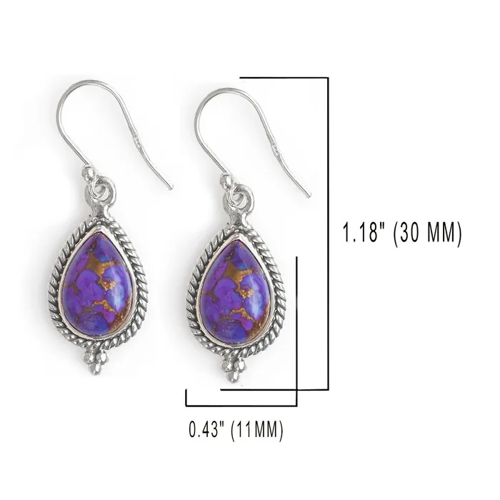 Purple Copper Turquoise Solid 925 Sterling Silver Dangle Earrings Jewelry YoTreasure Earrings