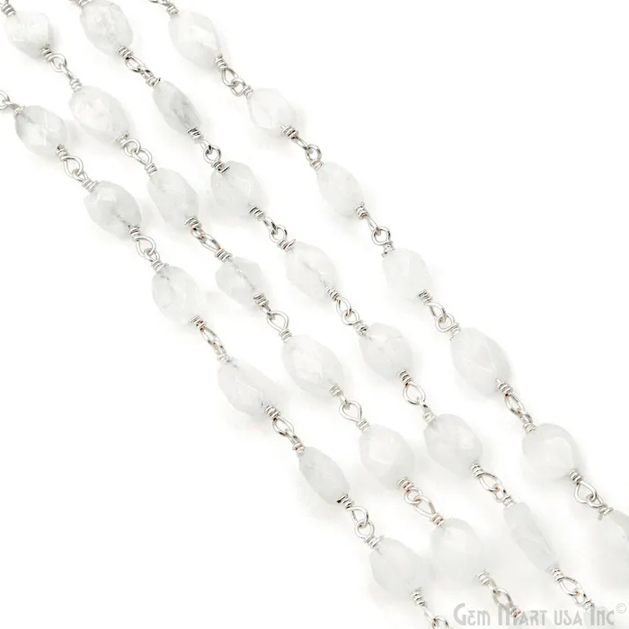 Rainbow Moonstone Faceted Beads 6x8mm Silver Wire Wrapped Rosary Chain GemMartUSA Necklaces