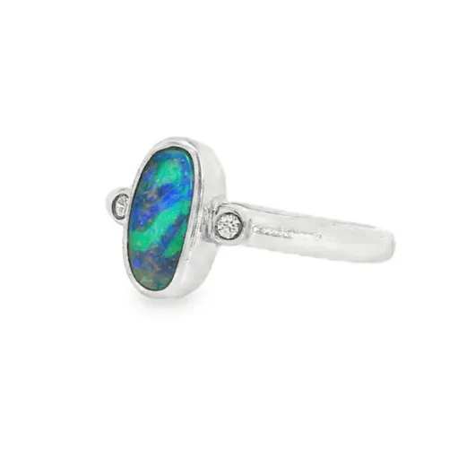 Rings Australian Opal Black Ring set in Sterling Silver Australian Opal Cutters Rings Australian Opal Black Ring set in Sterling Silver Australian Opal Cutters