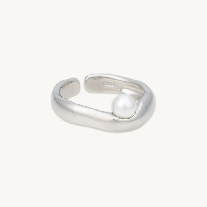 Rings Camile Stone Offset Pearl Open Ring Rings Camile Stone Offset Pearl Open Ring