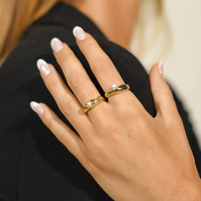 Rings Camile Stone Offset Pearl Open Ring Rings Camile Stone Offset Pearl Open Ring