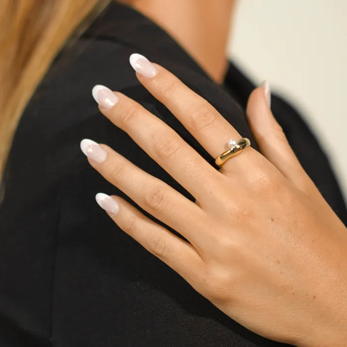 Rings Camile Stone Offset Pearl Open Ring Rings Camile Stone Offset Pearl Open Ring