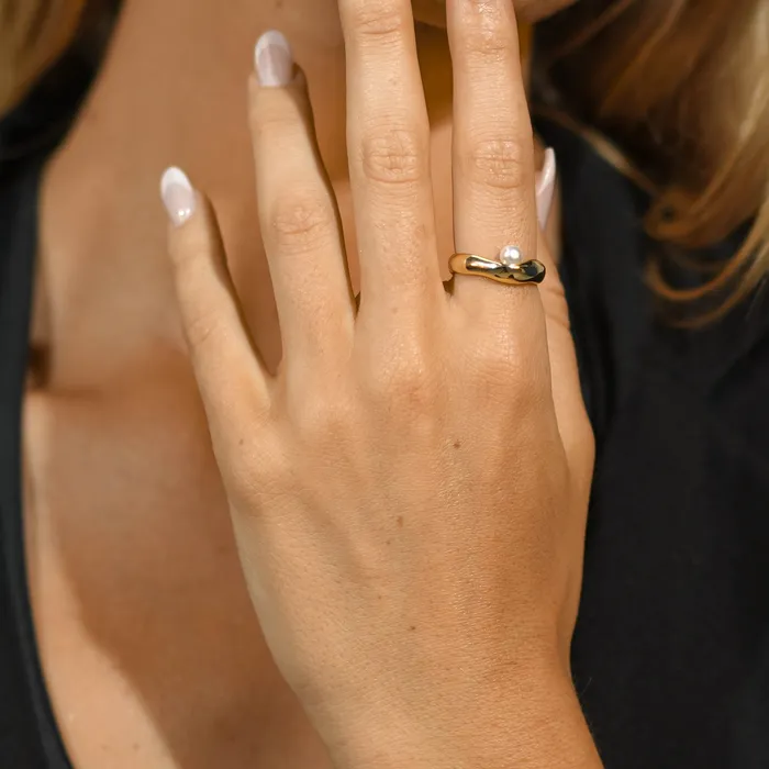 Rings Camile Stone Offset Pearl Open Ring Rings Camile Stone Offset Pearl Open Ring