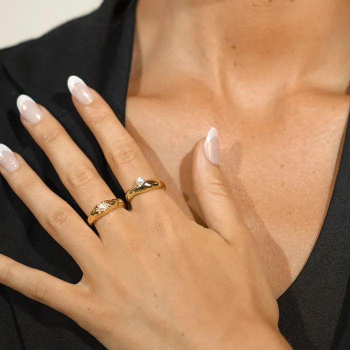 Rings Camile Stone Offset Pearl Open Ring Rings Camile Stone Offset Pearl Open Ring