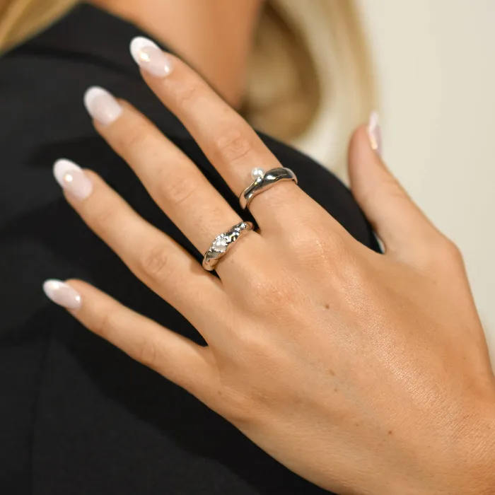 Rings Camile Stone Offset Pearl Open Ring Rings Camile Stone Offset Pearl Open Ring