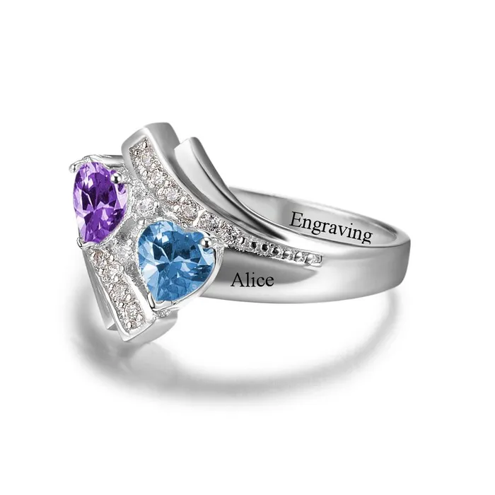 Rings customjewelryan 925 Sterling Silver Customized Heart Birthstone Engraved Name Ring Fashion Jewelry Gift for Women