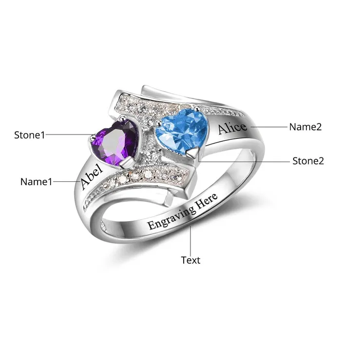 Rings customjewelryan 925 Sterling Silver Customized Heart Birthstone Engraved Name Ring Fashion Jewelry Gift for Women