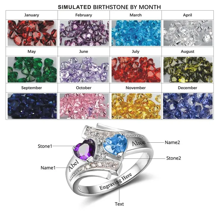 Rings customjewelryan 925 Sterling Silver Customized Heart Birthstone Engraved Name Ring Fashion Jewelry Gift for Women
