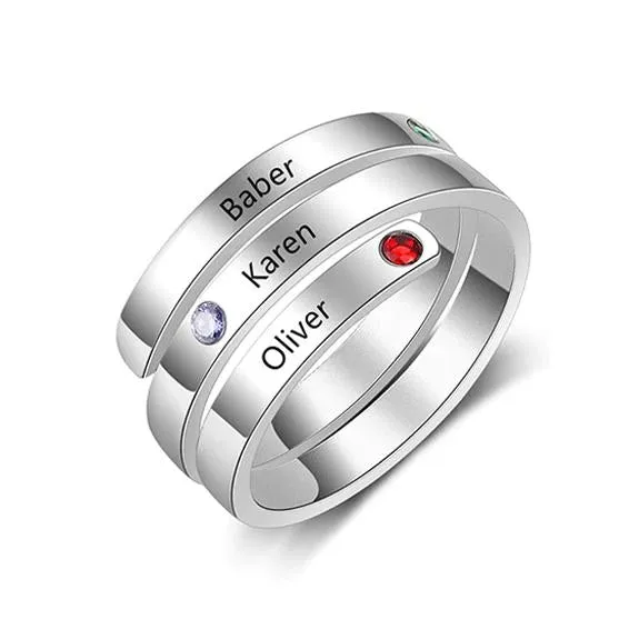 Rings customjewelryan Personalized Silver Ring Three Custom Names Three Custom Birthstones Customized Gifts Rings customjewelryan Personalized Silver Ring Three Custom Names Three Custom Birthstones Customized Gifts