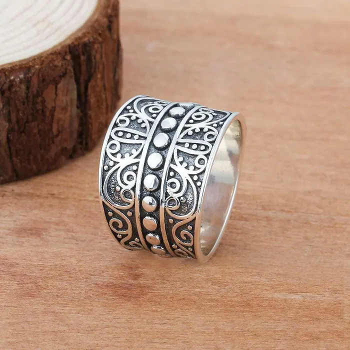 Rings customjewelryan Vintage Style Female Wide Rings With 155MM Wide Mysterious Pattern Party Ring Gift for Girls