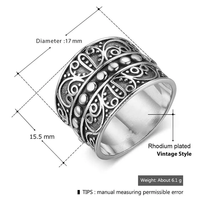 Rings customjewelryan Vintage Style Female Wide Rings With 155MM Wide Mysterious Pattern Party Ring Gift for Girls