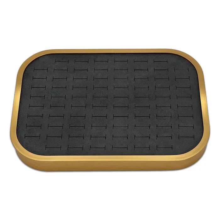 Rings JPI Display 10 58 x 7 58 Gold Brushed Aluminum Gray Velvet 76 Ring Display Tray Rings JPI Display 10 58 x 7 58 Gold Brushed Aluminum Gray Velvet 76 Ring Display Tray