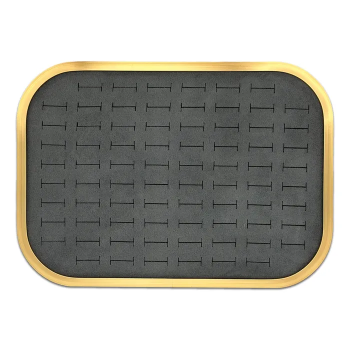Rings JPI Display 10 58 x 7 58 Gold Brushed Aluminum Gray Velvet 76 Ring Display Tray Rings JPI Display 10 58 x 7 58 Gold Brushed Aluminum Gray Velvet 76 Ring Display Tray