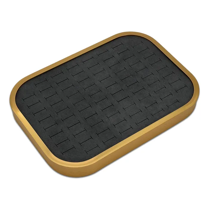 Rings JPI Display 10 58 x 7 58 Gold Brushed Aluminum Gray Velvet 76 Ring Display Tray Rings JPI Display 10 58 x 7 58 Gold Brushed Aluminum Gray Velvet 76 Ring Display Tray