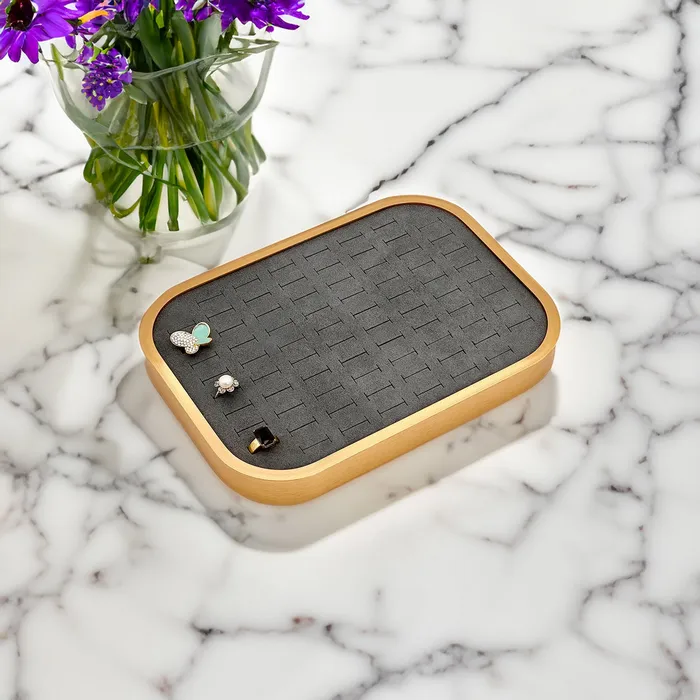 Rings JPI Display 10 58 x 7 58 Gold Brushed Aluminum Gray Velvet 76 Ring Display Tray Rings JPI Display 10 58 x 7 58 Gold Brushed Aluminum Gray Velvet 76 Ring Display Tray