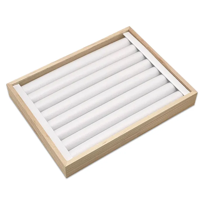 Rings JPIDisplay 9 12 x 7 Wood White Leatherette 8 Roll Ring Display Tray Rings JPIDisplay 9 12 x 7 Wood White Leatherette 8 Roll Ring Display Tray