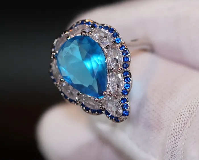 Rings Lab Diamonds London Aquamarine Blue Diamond Ring Blue Pear Cut Diamond Ring