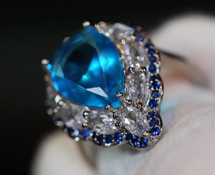 Rings Lab Diamonds London Aquamarine Blue Diamond Ring Blue Pear Cut Diamond Ring