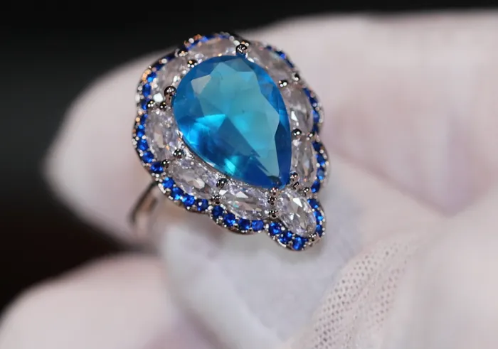 Rings Lab Diamonds London Aquamarine Blue Diamond Ring Blue Pear Cut Diamond Ring