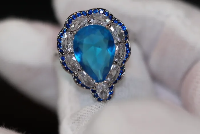 Rings Lab Diamonds London Aquamarine Blue Diamond Ring Blue Pear Cut Diamond Ring