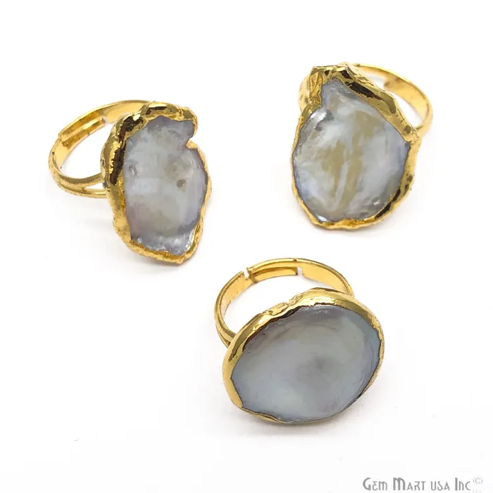 Rings Natural Pearl Gemstone Gold edge Adjustable Ring GemMartUSA
