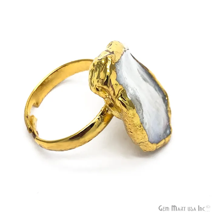 Rings Natural Pearl Gemstone Gold edge Adjustable Ring GemMartUSA