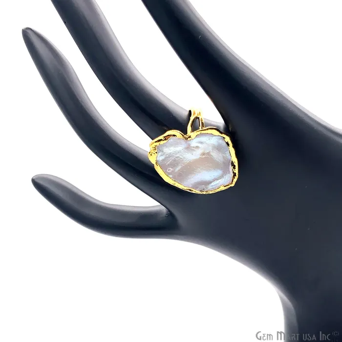 Rings Natural Pearl Gemstone Gold edge Adjustable Ring GemMartUSA